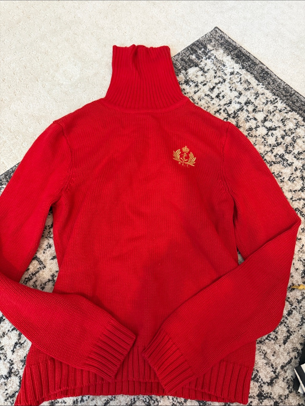 Ralph Lauren Red Turtleneck Sweater with Gold Crest